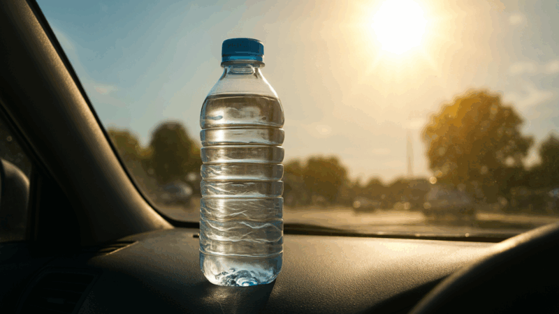 Você nunca imaginou o perigo de deixar garrafa de água no carro sob o sol