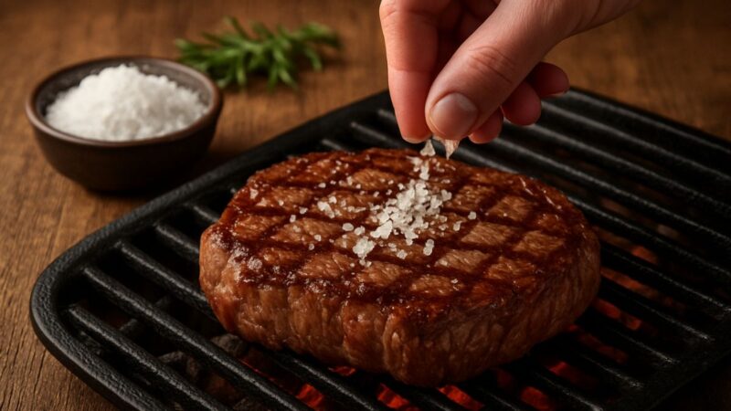 É melhor usar sal antes ou depois de grelhar carne?