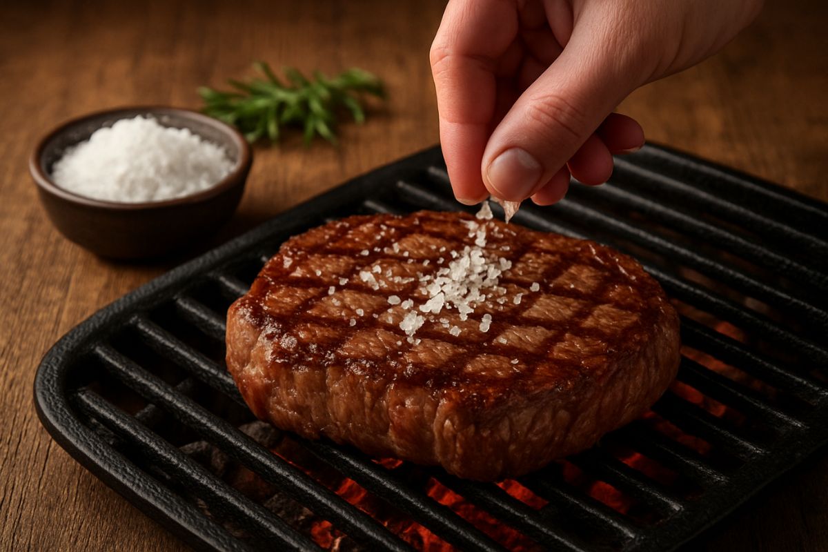 É melhor usar sal antes ou depois de grelhar carne?