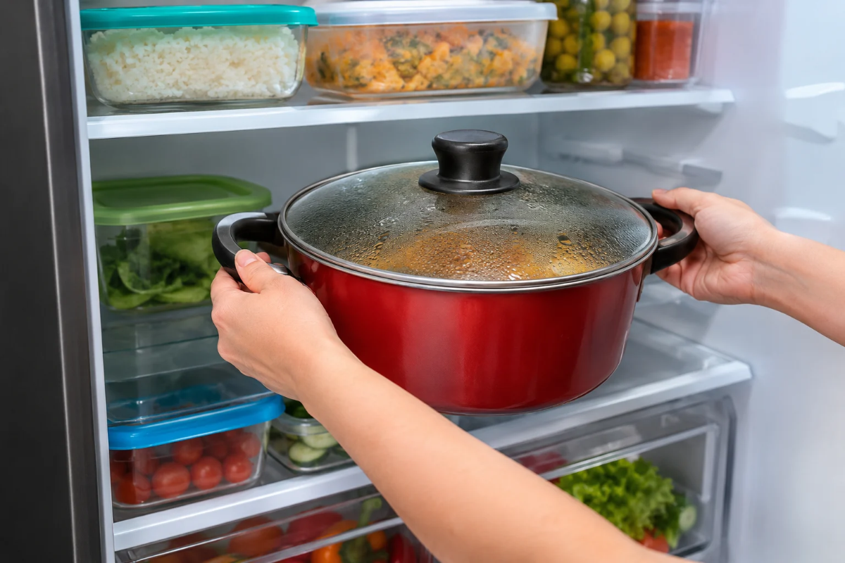É seguro guardar panela com comida na geladeira?